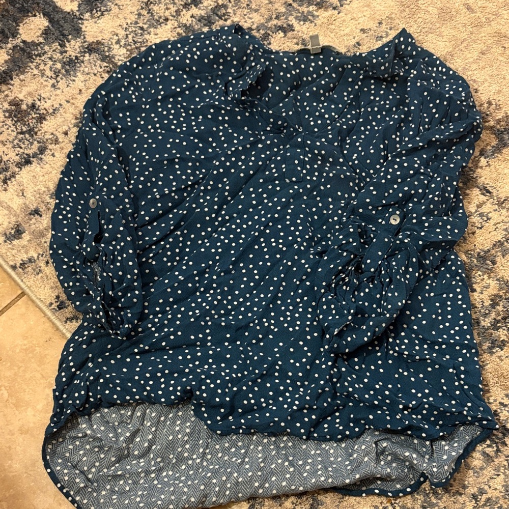 Daniel Rainn Navy and White Polka Dot Blouse